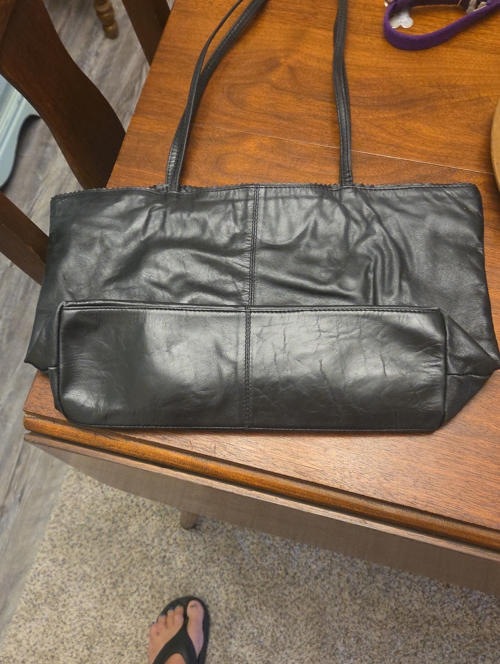 Latico Classic Black Leather Tote with Front Pocket